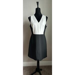 Tibi Women's Cut Black White Colorblock Sheath Sleeveless Dress Size 10